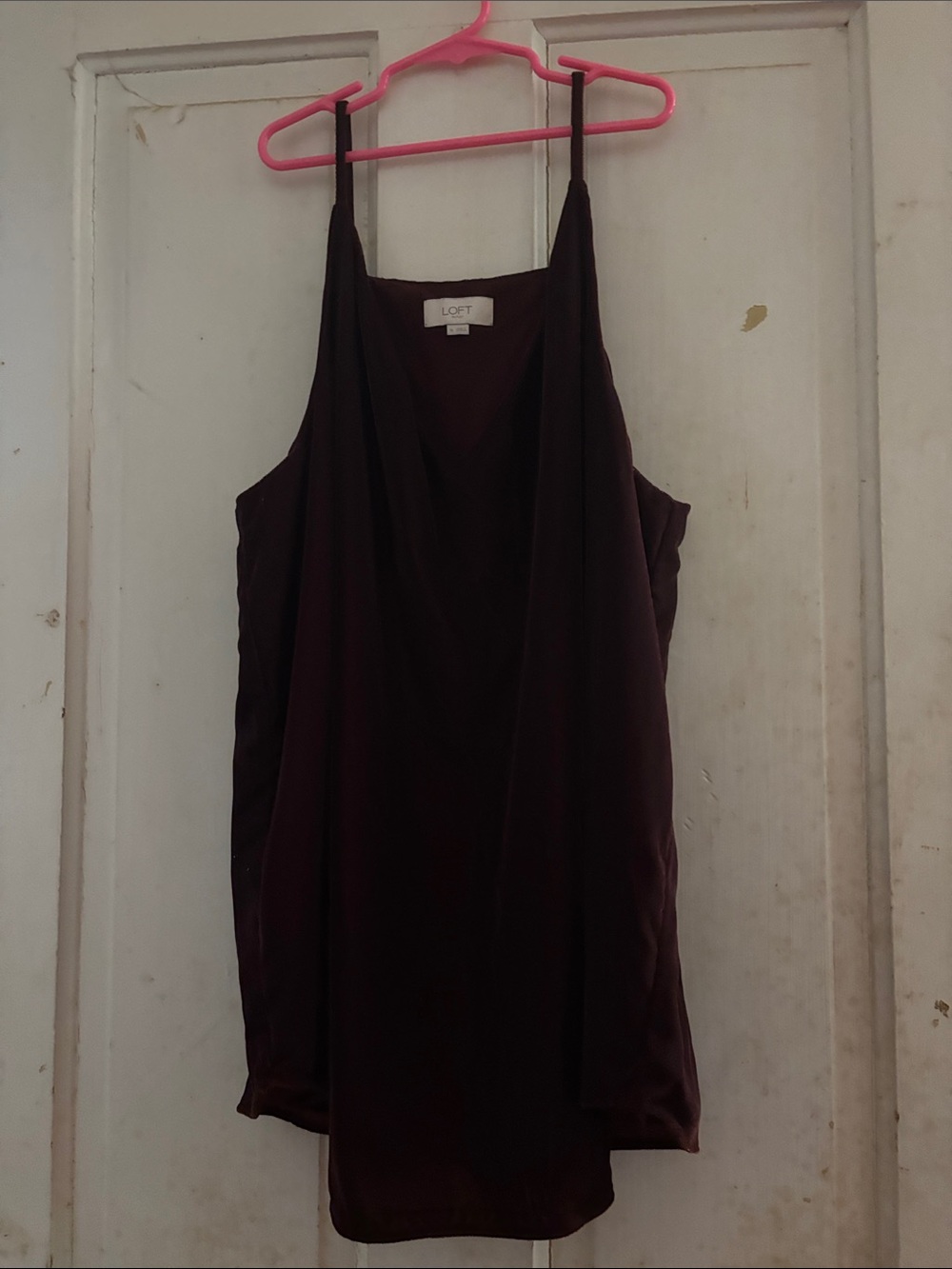 LOFT Deep Plum Velvet Draped V-Neck Cami with Thin Straps